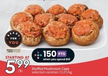 Safeway Stuffed Mushroom Caps 13.21/kg offer