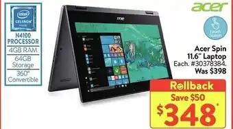 Walmart Acer spin 11.6" laptop offer