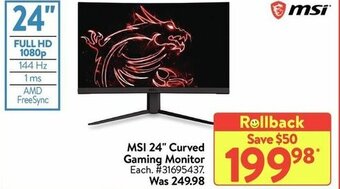 Walmart MSI 24" curved gaming monitor offer