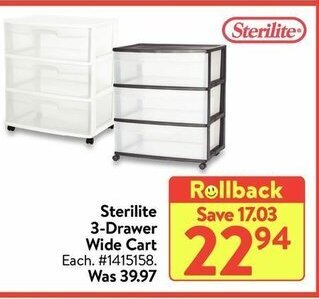 Walmart Sterilite 3-drawer wide cart offer