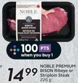 Safeway NOBLE PREMIUM BISON Ribeye or Striploin Steak 226 g offer