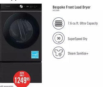 The Brick Samsung bespoke 7.6 cu. ft. electric dryer with super speed - dve53bb8700vac offer