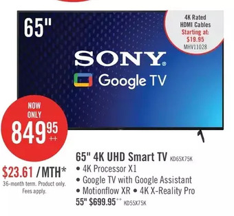 The Brick Sony bravia 65 x75k 4k hdr smart tv offer