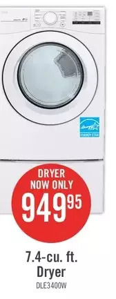 The Brick Lg 7.4 cu. ft. ultra large capacity electric dryer - dle3400w offer