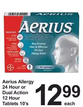 Pharmasave Aerius allergy 24 hour or dual action 12 hour tablets offer