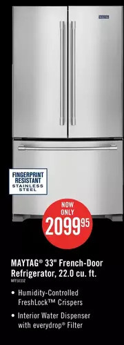 The Brick Maytag 22 cu. ft. french-door refrigerator with interior water dispenser - mrff5033pz offer