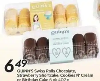 Safeway QUINN'S Swiss Rolls Chocolate, Strawberry Shortcake, Cookies N' Cream or Birthday Cake 6 pk 402 g offer
