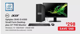 Visions Electronics Dell optiplex 3040 i5-6500 small form desktop plus 22 fhd monitor offer