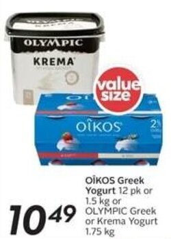 Safeway OIKOS Greek Yogurt 12 pk or 1.5 kg or OLYMPIC Greek or Krema Yogurt 1.75 kg offer