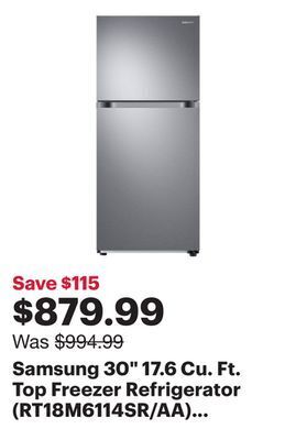 Best Buy Samsung 30 17.6 cu. ft. top freezer refrigerator (rt18m6114sr/aa) - stainless steel offer