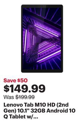 Best Buy Lenovo tab m10 hd (2nd gen) 10.1 32gb android 10 q tablet w/ mediatek helio p22t 8-core processor - iron grey offer