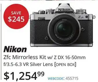 Vistek Nikon zfc mirrorless kit w/ z dx 16-50mm f/3.5-6.3 vr silver lens [open box] offer