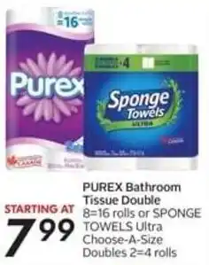Safeway PUREX Bathroom Tissue Double STARTING AT 8=16 rolls or SPONGE offer