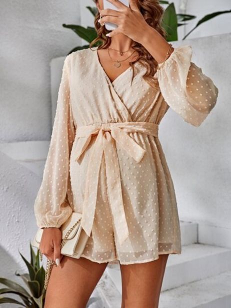 SheIn Shein maternity swiss dot lantern sleeve belted romper offer