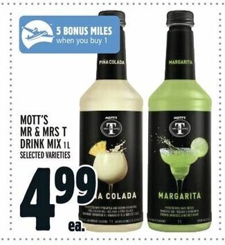 Metro MOTT'S MR & MRS T DRINK MIX 1L offer