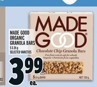 Metro MADE GOOD ORGANIC GRANOLA BARS offer