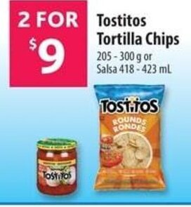 Co-op Tostitos Tortilla Chips 205-300 g or Salsa 418-423 mL offer