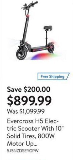 Walmart Evercross H5 Electric Scooter With 10" Solid Tires, 800W Motor Up... offer