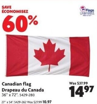 Home Hardware Canadian flag 36" x 72" offer