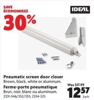 Home Hardware Pneumatic screen door closer Brown, black, white or aluminum. offer