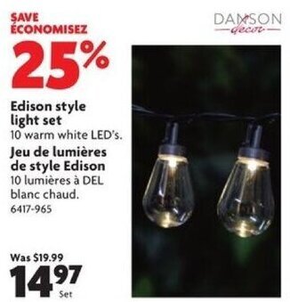 Home Hardware Edison style light set 10 warm white LED's. offer