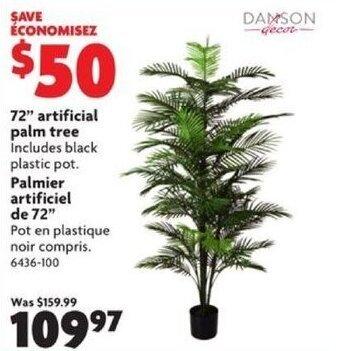 Home Hardware 72" artificial palm tree Includes black plastic pot. offer