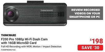 Visions Electronics THINKWARE F200 Pro 1080p Wi-Fi Dash Cam with 16GB MicroSD Card offer