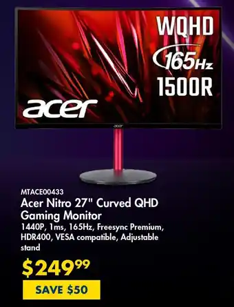 Canada Computers MTACE00433 Acer Nitro 27" Curved QHD Gaming Monitor offer
