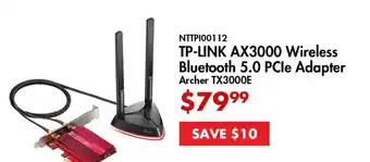 Canada Computers NTTPI00112 TP-LINK AX3000 Wireless Bluetooth 5.0 PCle Adapter offer