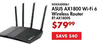 Canada Computers NTASU00061 ASUS AX1800 Wi-Fi 6 Wireless Router RT-AX1800S offer