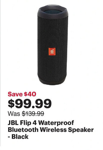 Best Buy JBL Flip 4 Waterproof Bluetooth Wireless Speaker - Black offer