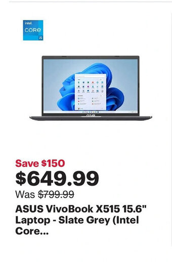Best Buy ASUS VivoBook X515 15.6" Laptop - Slate Grey (Intel Core... offer