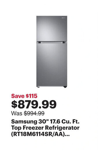 Best Buy Samsung 30" 17.6 Cu.Ft. Top Freezer Refrigerator (RT18M6114SR/AA)... offer