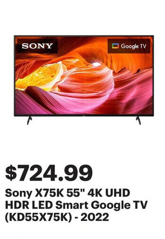 Best Buy Sony X75K 55" 4K UHD HDR LED Smart Google TV (KD55X75K) - 2022 offer