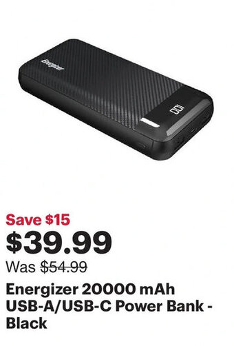 Best Buy Energizer 20000 mAh USB-A/USB-C Power Bank - Black offer