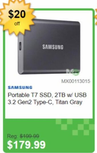SAMSUNG Portable T7 SSD, 2TB w/ USB 3.2 Gen2 Type-C, Titan Gray