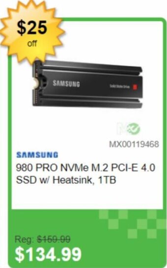 Memory Express SAMSUNG 980 PRO NVMe M.2 PCI-E 4.0 SSD w/ Heatsink, 1TB offer