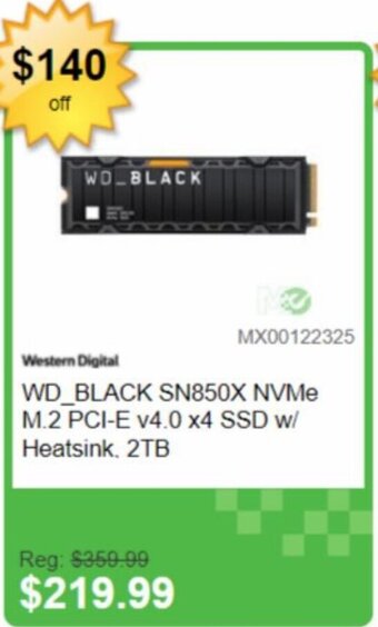 Memory Express Western Digital WD_BLACK SN850X NVMe M.2 PCI-E v4.0 x4 SSD w/ Heatsink, 2TB offer