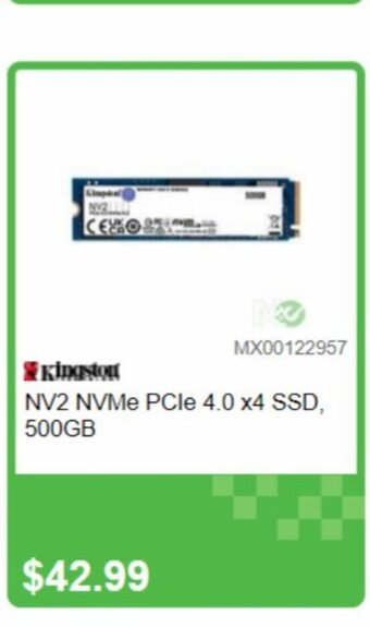 Memory Express Kingstou NV2 NVMe PCIe 4.0 x4 SSD, 500GB offer