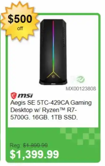 msi Aegis SE 5TC-429CA Gaming Desktop w/ Ryzen™ R7-5700G, 16GB, 1TB SSD.