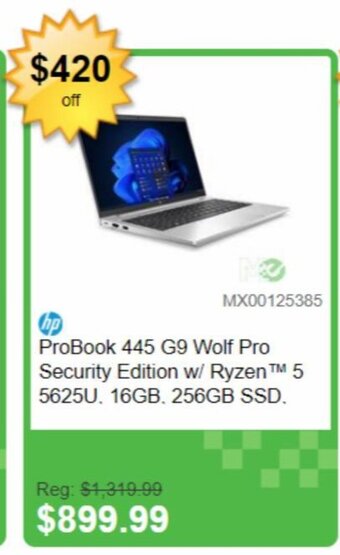 hp ProBook 445 G9 Wolf Pro Security Edition w/ Ryzen™ 5 5625U, 16GB, 256GB SSD.