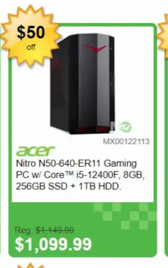 Memory Express acer Nitro N50-640-ER11 Gaming PC w/ CoreTM i5-12400F, 8GB, 256GB SSD + 1TB HDD. offer