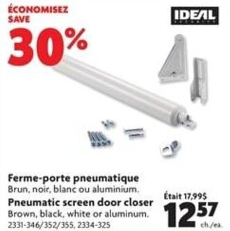 Home Hardware Pneumatic screen door closer Brown, black, white or aluminum. offer