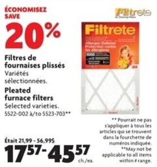 Home Hardware Pleated furnace filters offer