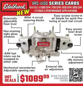 JB's Power Centre VRS-4150 SERIES CARBS- AVAILABLE IN 650 CFM | 750 CFM | 850 CFM | 950 CFM offer