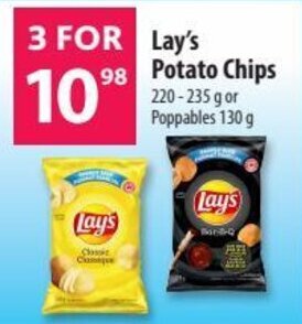 Lay's Potato Chips 220-235 gor Poppables 130 g