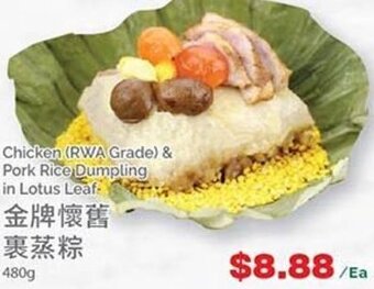 T&T Supermarket Chicken (RWA Grade) & Pork Rice Dumpling in Lotus Leaf 480g offer