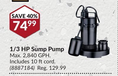 Princess Auto 1/3 hp sump pump offer