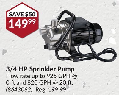 Princess Auto 3/4 hp sprinkler pump offer