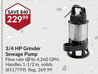 Princess Auto 3/4 hp grinder sewage pump offer